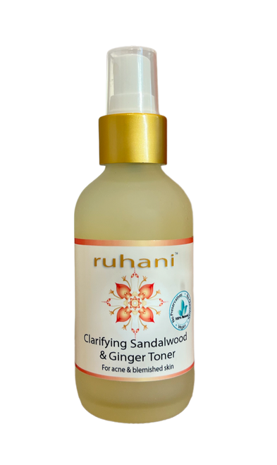 Ruhani Clarifying Sandalwood and Ginger Toner for clear and healthy skin.